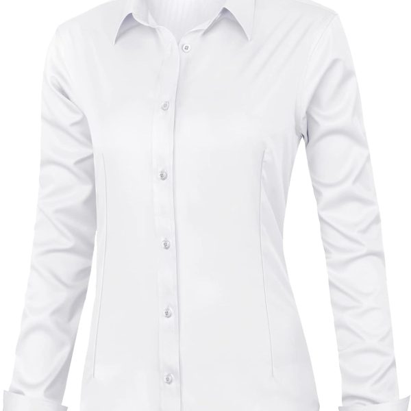 siliteelon Womens Classic-Fit Dress Shirts Long Sleeve Button Down Wrinkle-Free Stretch Solid Casual Work Office Blouse Top