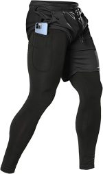 Aolesy Men's 2 in 1 Running Pants, Gym Workout Compression Pants for Men Training Athletic
