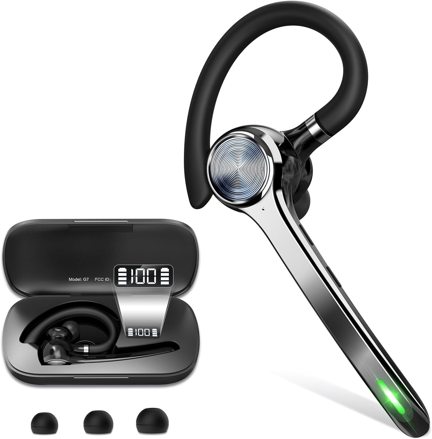 HEIBAS Bluetooth Headset, Wireless Bluetooth Earpiece with 500mAh Charging Case HEIBAS Bluetooth Headset, Wireless Bluetooth Earpiece with 500mAh Charging Case 72 Hours Talking Time Built-in Microphone for iOS Android Cell Phone, V5.1 Hand-Free Headphones for Trucker, Office