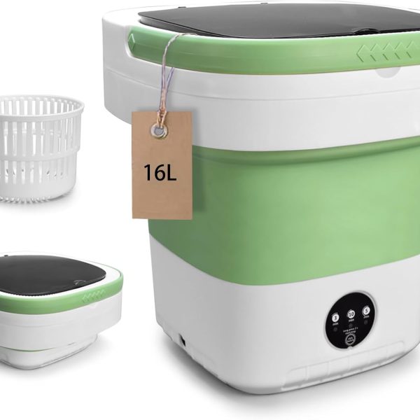 Portable Washing Machine, 16L Upgraded Mini Laundry Machine with Spin Basket, 3 Cleaning Modes Suitable for Small Clothes, Foldable Design Ideal for Home, Campain, Hotel and Apartment