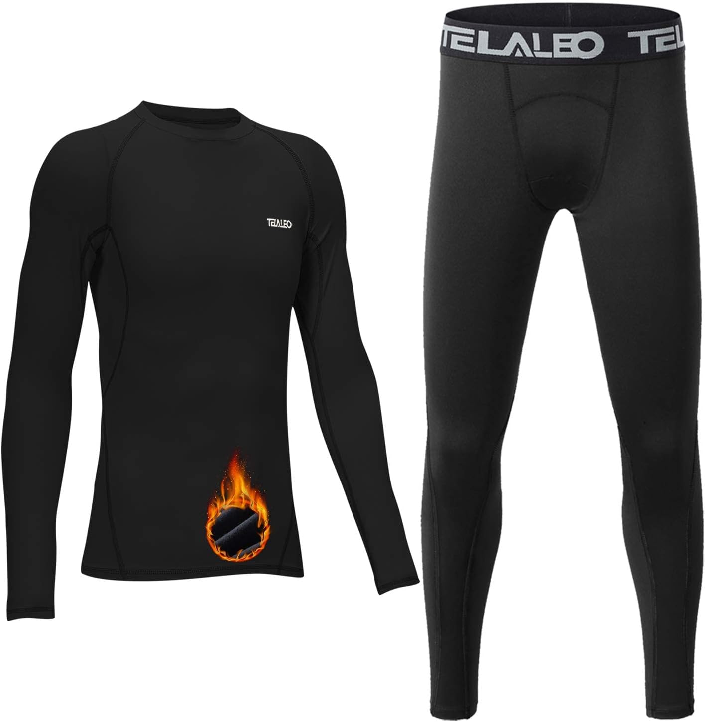 TELALEO Boys' Girls' Long Sleeve Compression Shirts Thermal Fleece Lined TELALEO Boys' Girls' Long Sleeve Compression Shirts Thermal Fleece Lined Kids Athletic Sports Tops Leggings Baselayer Set
