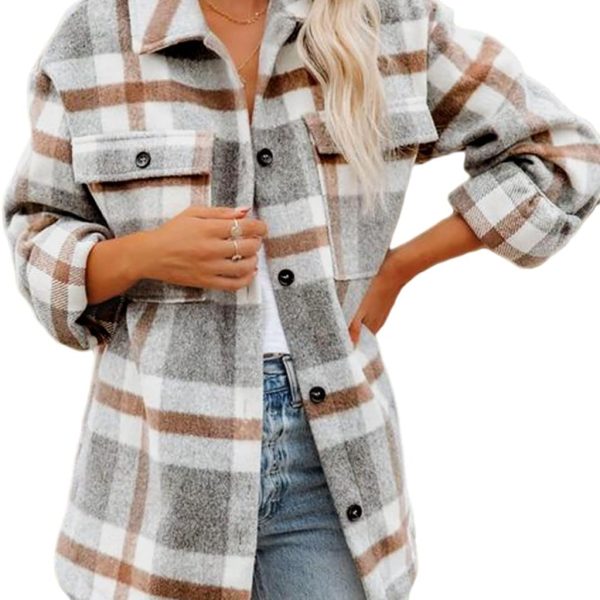 Beaully Women's Flannel Plaid Shacket 2025 Fall Outfits Long Sleeve Button Down Shirts Jacket Coats with Side Pockets