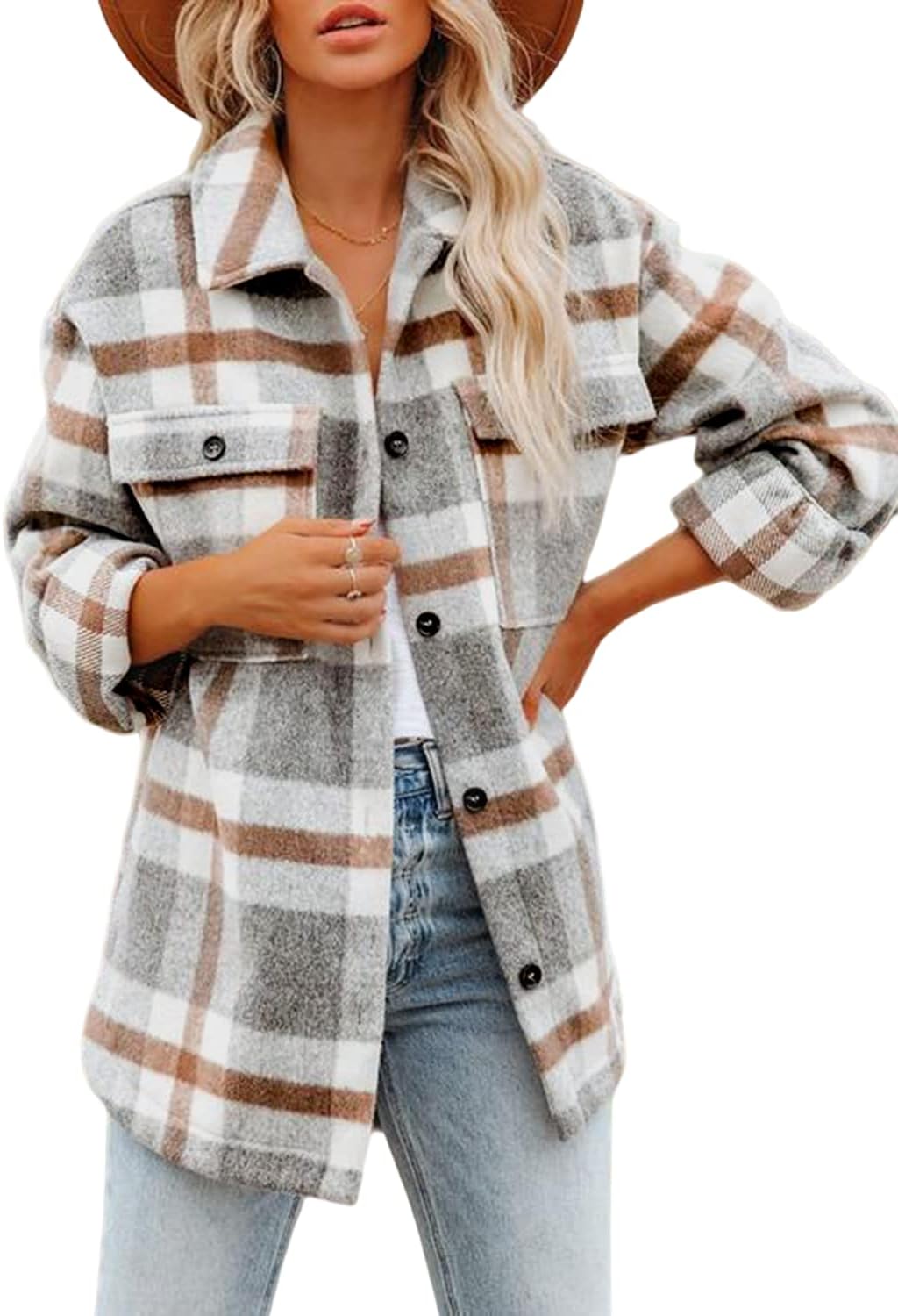 Beaully Women's Flannel Plaid Shacket 2025 Fall Outfits Long Sleeve Beaully Women's Flannel Plaid Shacket 2025 Fall Outfits Long Sleeve Button Down Shirts Jacket Coats with Side Pockets