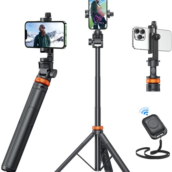 EUCOS 62" Phone Tripod, Tripod for iPhone & Selfie Stick with Remote, Extendable Cell Phone Stand & Ultimate Phone Holder, Solidest Phone Stand Compatible with iPhone/Android