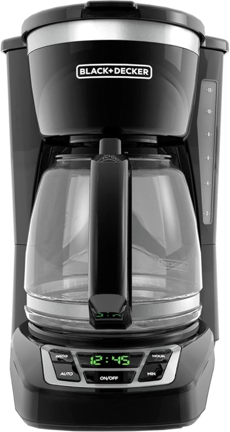 BLACK+DECKER 12-Cup Digital Coffee Maker, Programmable, Washable Basket Filter, Sneak-A-Cup, BLACK+DECKER 12-Cup Digital Coffee Maker, Programmable, Washable Basket Filter, Sneak-A-Cup, Auto Brew, Water Window, Keep Hot Plate, Black