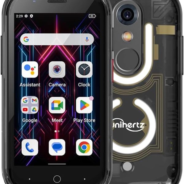 Unihertz Jelly Star Mini Smartphone 3 Inch Smallest Tiny 4G Cell Phone Android 13 Transparent Design LED Light NFC OTG 8GB RAM 256GB ROM (Black) Compatible with T-Mobile and Verizon only