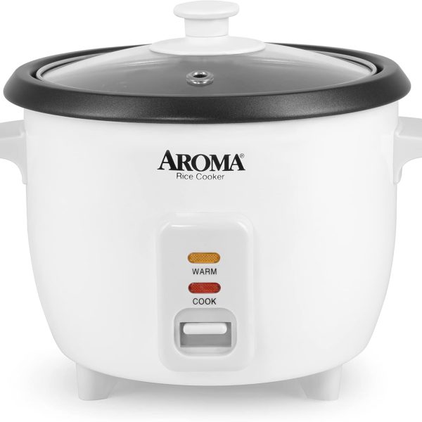 Aroma Housewares Aroma 6-cup (cooked) 1.5 Qt. One Touch Rice Cooker, White (ARC-363NG), 6 cup cooked/ 3 cup uncook/ 1.5 Qt.