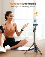 EUCOS 62" Phone Tripod, Tripod for iPhone & Selfie Stick with Remote, Extendable Cell Phone Stand & Ultimate Phone Holder, Solidest Phone Stand Compatible with iPhone/Android - Image 3