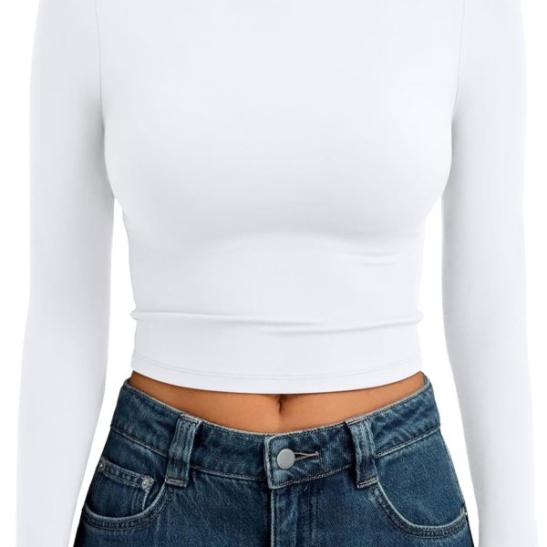 Trendy Queen Womens Long Sleeve Crop Tops Basic Slim Fitted Shirts Fashion 2025 Going Out Y2k Tops Teen Girl Clothes