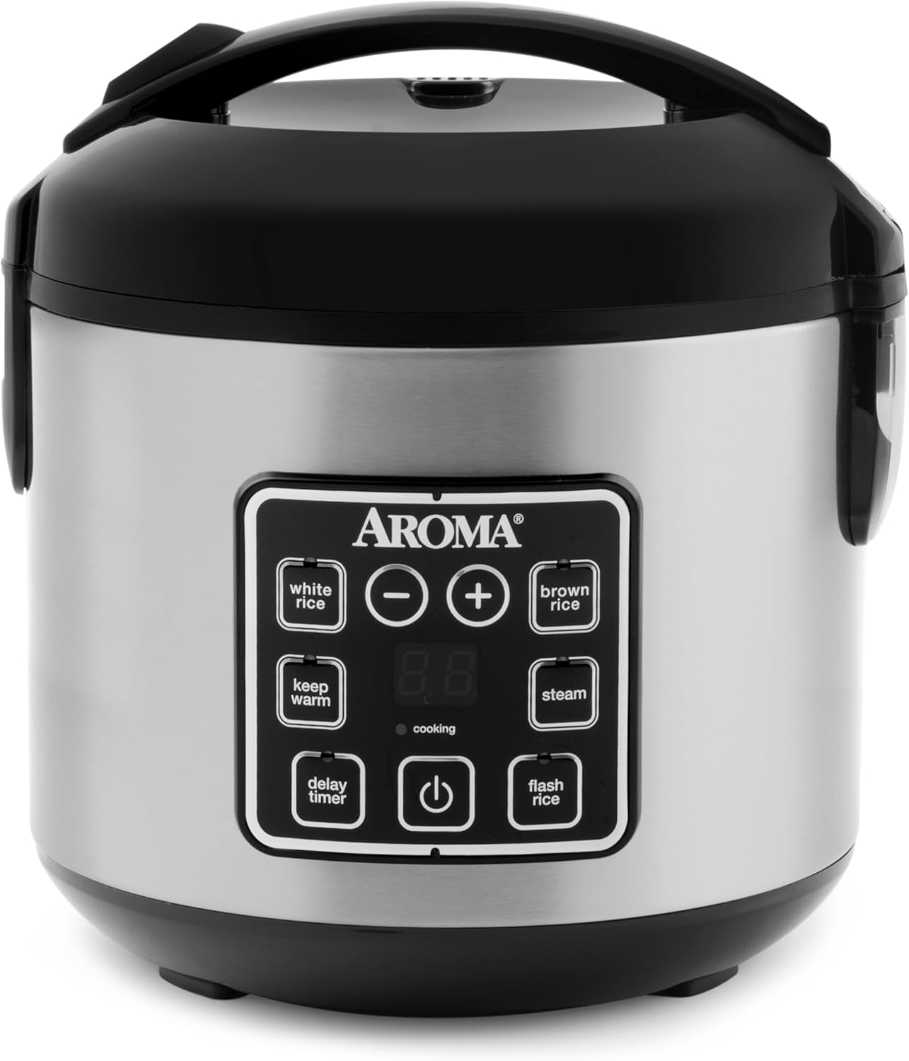 AROMA Digital Rice Cooker, 4-Cup (Uncooked) / 8-Cup (Cooked), Steamer, AROMA Digital Rice Cooker, 4-Cup (Uncooked) / 8-Cup (Cooked), Steamer, Grain Cooker, Multicooker, 2 Qt, Stainless Steel Exterior, ARC-914SBD