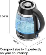 Chefman Electric Kettle, 1.8L 1500W, Hot Water Boiler, Removable Lid for Easy Cleaning, Auto Shut Off, Boil-Dry Protection, Stainless Steel Filter, BPA Free, Borosilicate Glass Electric Tea Kettle - Image 8