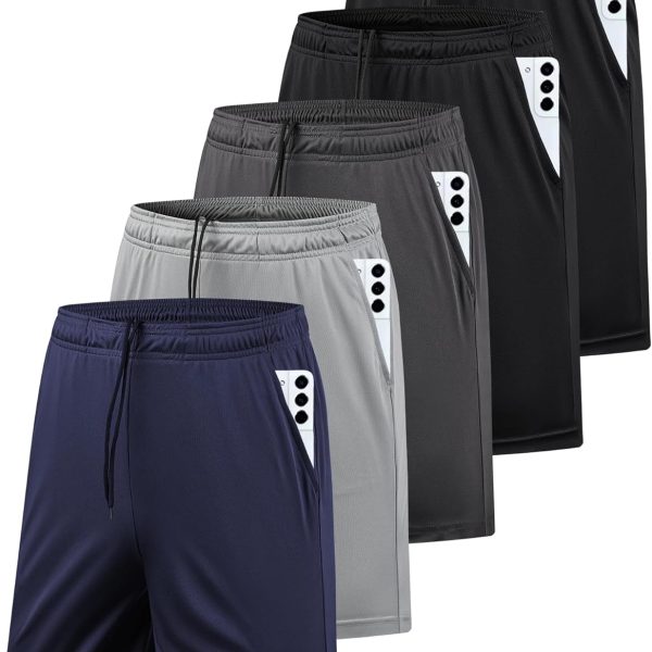 5 Pack Men's Athletic Gym Shorts with Pockets Quick Dry Activewear Workout Running Shorts for Men