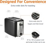 Amazon Basics 2 Slice Toaster, With 6 Browning Settings, Extra Wide Slots For Bagels and Special Breads, Removable Easy-to-Clean Crumb Tray, Cancel/Defrost/Bagel Buttons, 900W, Black & Silver - Image 3