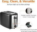 Amazon Basics 2 Slice Toaster, With 6 Browning Settings, Extra Wide Slots For Bagels and Special Breads, Removable Easy-to-Clean Crumb Tray, Cancel/Defrost/Bagel Buttons, 900W, Black & Silver - Image 4