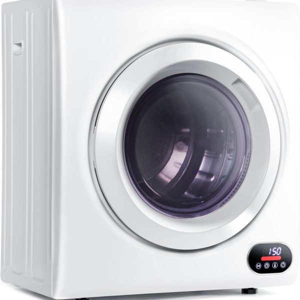 Euhomy Compact Laundry Dryer, 3.5 cu ft Front Load Stainless Steel Clothes Dryers With Exhaust Pipe, 1500W, LCD Control Panel Four-Function Portable Dryer For Apartments, Home, Dorm, White