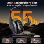 Trucker Bluetooth Headset, Wireless Headset with Mic, Bluetooth Headsets with Dual Noise Cancelling Microphone & Mute Button, 55Hrs Working Time PC Headsets for Cell Phones, Computer, Truck Driver - Image 7