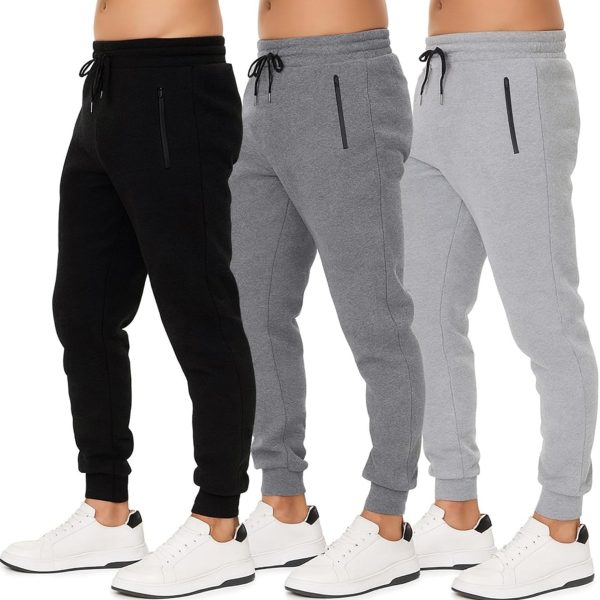 Sweatpants for Men 3 Pack Joggers - Men's Athletic Sweatpants Pockets & Zipper Active Workout Pants