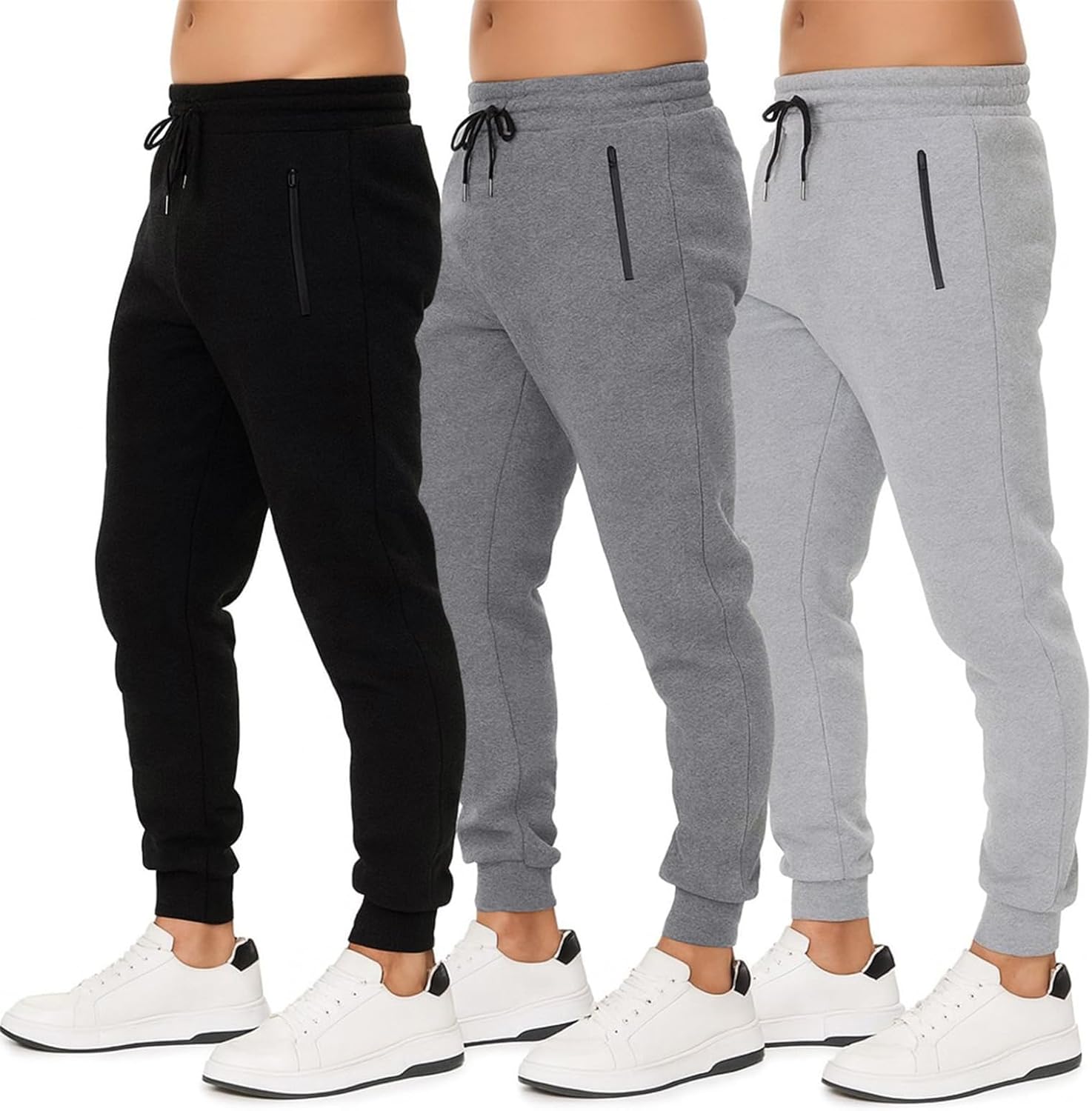 Sweatpants for Men 3 Pack Joggers - Men's Athletic Sweatpants Sweatpants for Men 3 Pack Joggers - Men's Athletic Sweatpants Pockets & Zipper Active Workout Pants