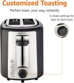 Amazon Basics 2 Slice Toaster, With 6 Browning Settings, Extra Wide Slots For Bagels and Special Breads, Removable Easy-to-Clean Crumb Tray, Cancel/Defrost/Bagel Buttons, 900W, Black & Silver - Image 2