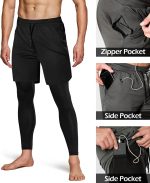 Aolesy Men's 2 in 1 Running Pants, Gym Workout Compression Pants for Men Training Athletic - Image 4