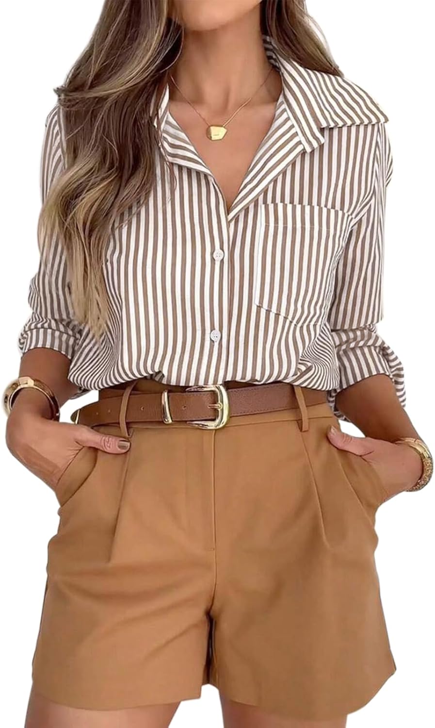 siliteelon Striped Button Down Shirts for Women Dress Shirts Long siliteelon Striped Button Down Shirts for Women Dress Shirts Long Sleeve Casual Collared Office Work Shirt with Pocket