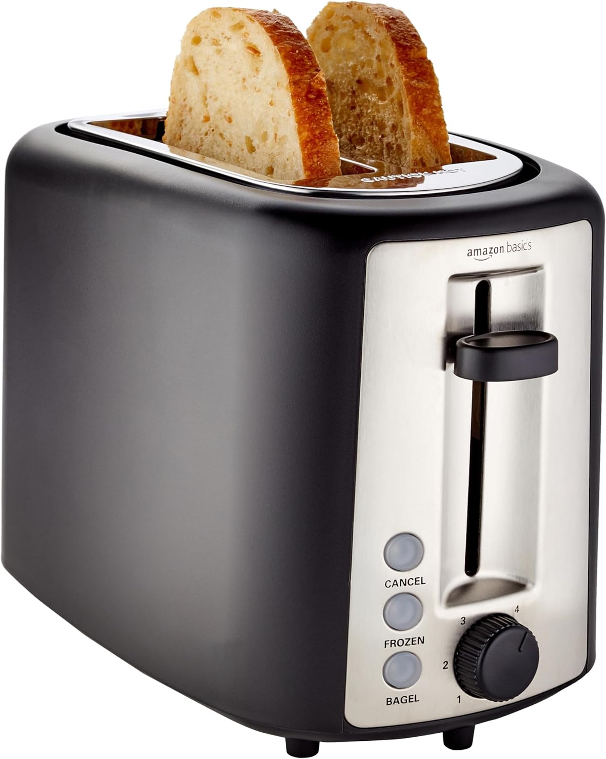 Amazon Basics 2 Slice Toaster, With 6 Browning Settings, Extra Amazon Basics 2 Slice Toaster, With 6 Browning Settings, Extra Wide Slots For Bagels and Special Breads, Removable Easy-to-Clean Crumb Tray, Cancel/Defrost/Bagel Buttons, 900W, Black & Silver