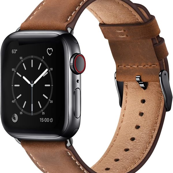 SUNFWR Leather Bands Compatible with Apple Watch Band 42mm(Series 3 2 1) 44mm 45mm 46mm 49mm for Men Women, Top Grain Genuine Leather Replacement Strap for iWatch Ultra 2, Ultra, SE2, SE, Series 10 9 8 7 6 5 4 3 2 1
