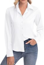 siliteelon Womens Classic-Fit Dress Shirts Long Sleeve Button Down Wrinkle-Free Stretch Solid Casual Work Office Blouse Top - Image 3