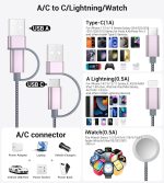 Temdan for Travel Essentials,3 in 2 USB C Cable for Apple Watch Charger/iPhone 17 Charger/Lightning,Multi Charging Cable Cord,Vacation Camping Essentials,Portable Designed for iWatch &iPhone 16-12-4FT - Image 2