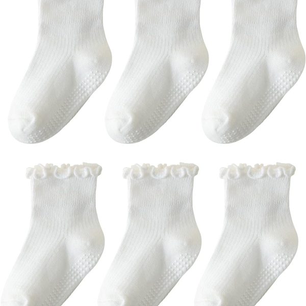 6 Pairs Toddler Ruffle Socks for Girls - Baby Grip Socks with Non-Slip, Cute Grippy Frilly Design