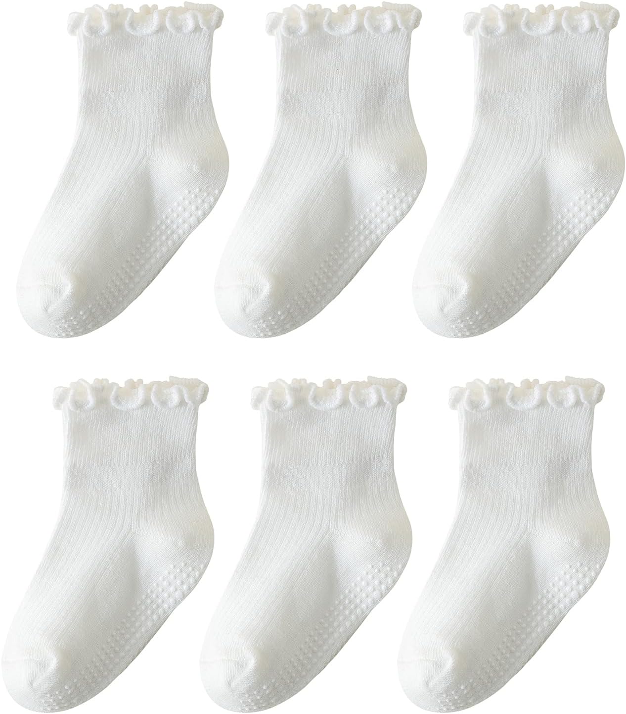 6 Pairs Toddler Ruffle Socks for Girls - Baby Grip 6 Pairs Toddler Ruffle Socks for Girls - Baby Grip Socks with Non-Slip, Cute Grippy Frilly Design