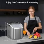 Portable Bullet Ice Maker Machine, One-Click Operation Ice Machine 34LBS/24Hr Production, 6-8 Minutes Quick Ice Making, 1.2L Water Tank, Silver - Image 5