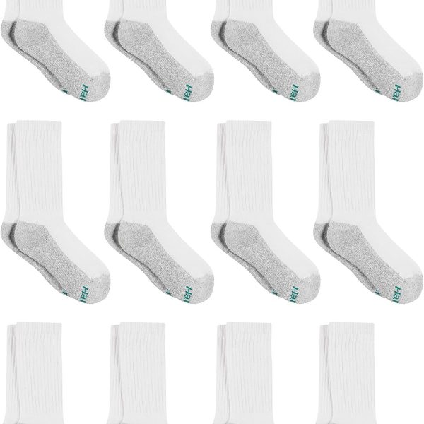 Hanes Boys' Socks, Double Tough Cushioned Crew Socks, 12-pair Packs