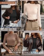 Ficerd 3 Pack Women's Ribbed Long Sleeve Tops, Crew Neck Slim Fit Undershirts Knit Basic Casual Stretch Layering Tee Shirts - Image 6