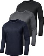 3 Pack Long Sleeve Shirts for Men - Quick Dry Moisture Wicking UV Sun Protection T-Shirts for Fishing Workout Athletic Gym
