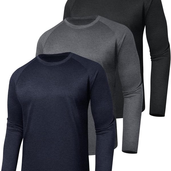 3 Pack Long Sleeve Shirts for Men - Quick Dry Moisture Wicking UV Sun Protection T-Shirts for Fishing Workout Athletic Gym