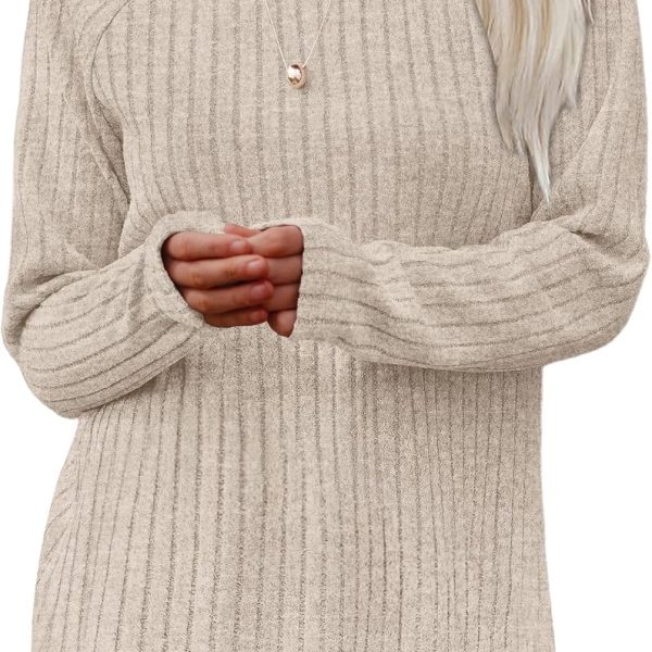 Saloogoe Long Sleeve Shirts for Women 2025 Fall Clothes Tunic Tops Loose Fit Dressy Crewneck Pullover Sweaters Curved Hem