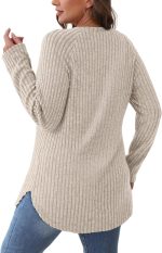 Saloogoe Long Sleeve Shirts for Women 2025 Fall Clothes Tunic Tops Loose Fit Dressy Crewneck Pullover Sweaters Curved Hem - Image 5