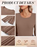 Ficerd 3 Pack Women's Ribbed Long Sleeve Tops, Crew Neck Slim Fit Undershirts Knit Basic Casual Stretch Layering Tee Shirts - Image 4