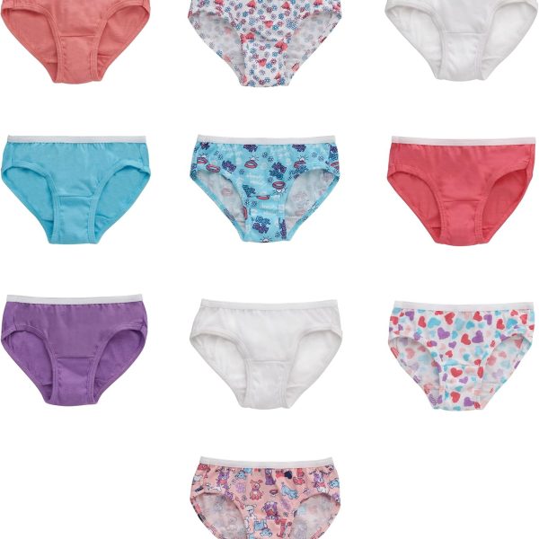 Hanes girls And Toddler Underwear, Cotton Knit Tagless Brief, Hipster, and Bikini Panties, Multipack (Colors May Vary)