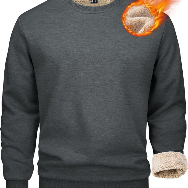 MAGCOMSEN Men's Sherpa Lined Sweatshirts Fleece Pullover Basic Tops Warm Crewneck Winter Sweatshirt