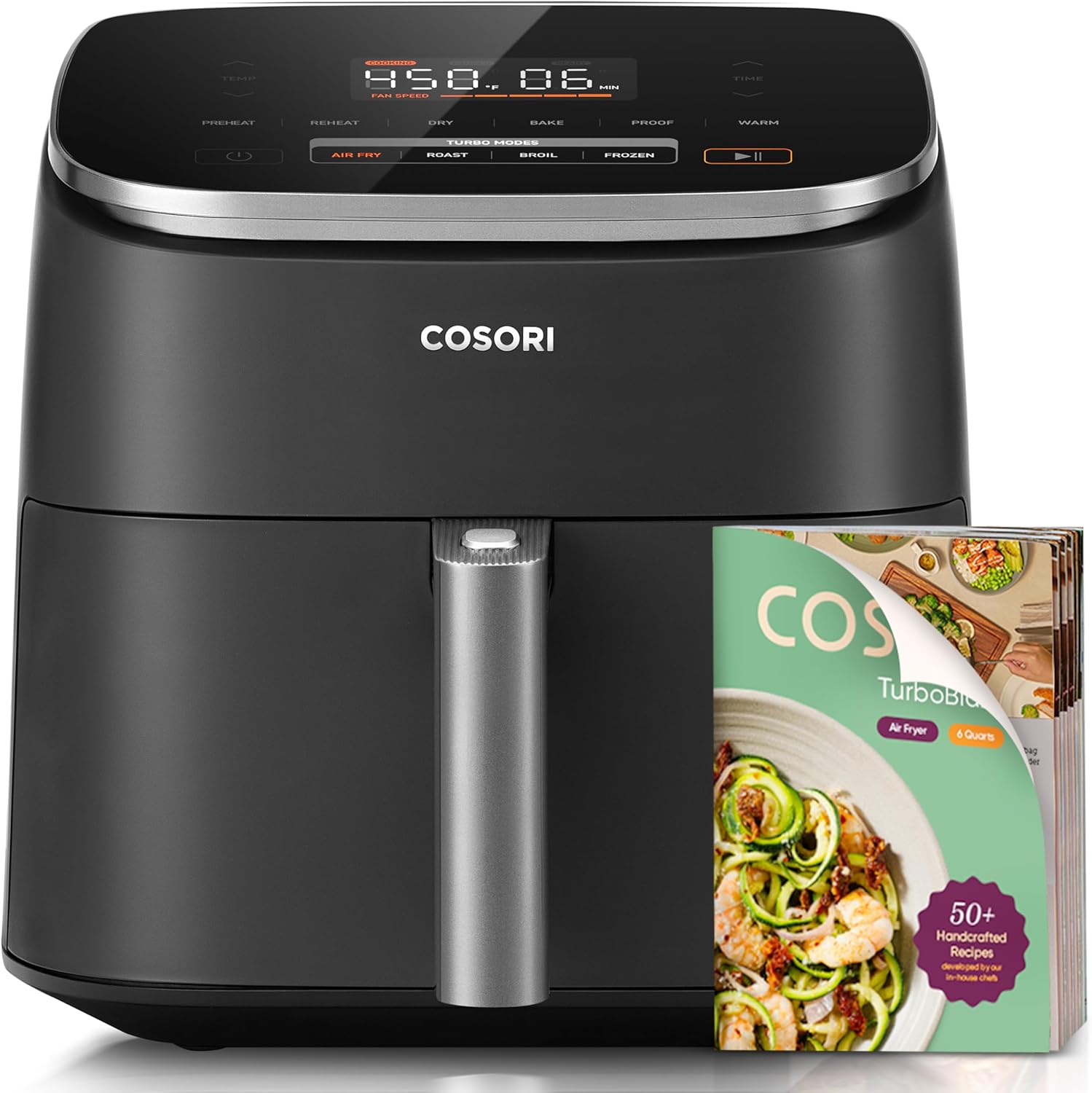 Cosori 9-in-1 TurboBlaze Air Fryer 6 Qt, Premium Ceramic Coating, Cosori 9-in-1 TurboBlaze Air Fryer 6 Qt, Premium Ceramic Coating, 90°–450°F, Precise Heating for Even Results, Air Fry, Roast, Bake, Broil, Dry, Frozen, Proof, Reheat, Keep Warm, 120V
