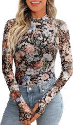 Dealmore Lace Sheer Long Sleeve Floral Mesh Mockneck Trendy Cute Going Out Tops for Women Fall Fashion Outfits 2025 Clothes