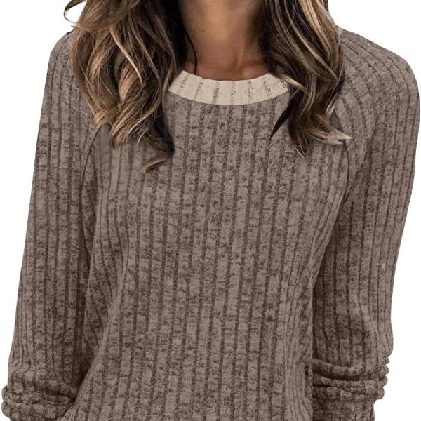 WIHOLL Long Sleeve Shirts for Women Lightweight Sweaters Fall Outfits 2025 Color Block Winter Clothing Dressy Casual Soft