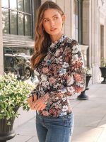 Dealmore Lace Sheer Long Sleeve Floral Mesh Mockneck Trendy Cute Going Out Tops for Women Fall Fashion Outfits 2025 Clothes - Image 3