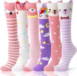 MOGGEI 6 Pairs Kids Girls Knee High Socks Gift Long Crazy Silly Tall Funny Boot Cute Animal Child Fun Socks