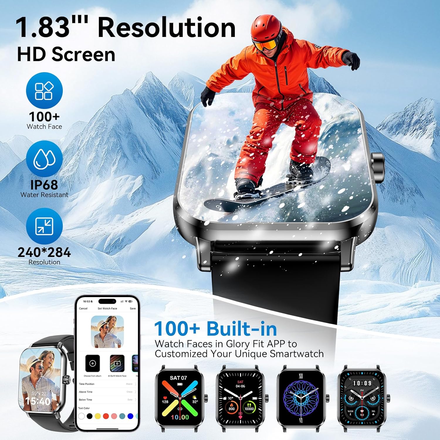 Smart Watch for Men Women, 1.83" HD Touchsreen, Bluetooth Calling, 5 ATM Water-Resistance, 130+ Sports Modes, Health, Fitness & Sleep Tracker, Timer, Fitness Watch for Android/iOS, Black 2 Smart Watch for Men Women, 1.83" HD Touchsreen, Bluetooth Calling, 5 ATM Water-Resistance, 130+ Sports Modes, Health, Fitness & Sleep Tracker, Timer, Fitness Watch for Android/iOS, Black - Image 2