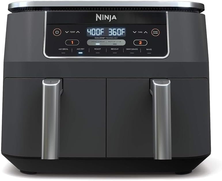 Ninja DZ201 Foodi 8 Quart 6-in-1 DualZone 2-Basket Air Fryer Ninja DZ201 Foodi 8 Quart 6-in-1 DualZone 2-Basket Air Fryer with 2 Independent Frying Baskets, Match Cook & Smart Finish to Roast, Broil, Dehydrate & More for Quick, Easy Meals, Grey