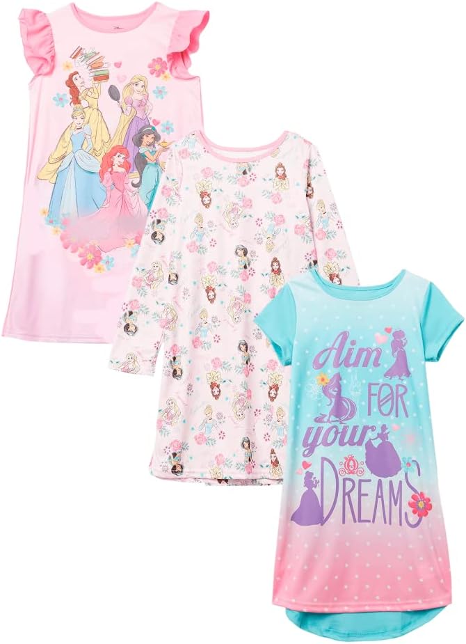 Disney Princess Girls' 3-Pack Princess Nightgowns, Fantasy Gown, Soft & Cute Pajamas for Kids 1 Disney Princess Girls' 3-Pack Princess Nightgowns, Fantasy Gown, Soft & Cute Pajamas for Kids