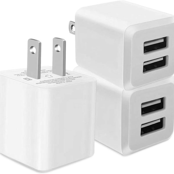 3- Pack, USB Wall Charger, Dual Port USB Cube Power Adapter Charger Plug Block Charging Box, Dual Port Wall Fast Charging Adapter, Compatible for i Phone 15 14 13 12 11